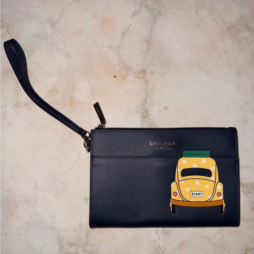 Kate Spade Navy Wristlet with Yellow Accents